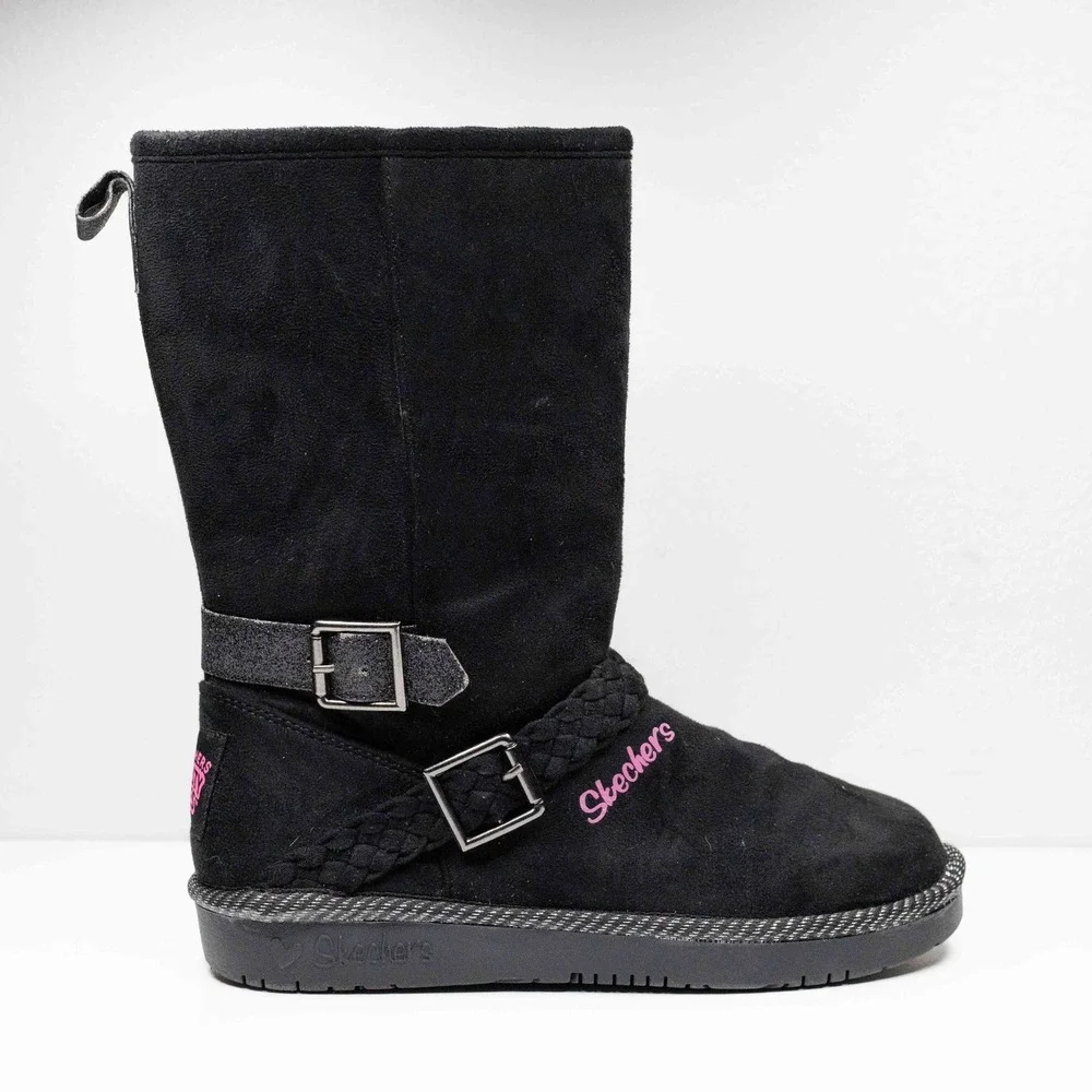 SKECHERS Toasty Toes Black Pink Fleece Lined Winter Boots Youth Girls‎ Sz 2